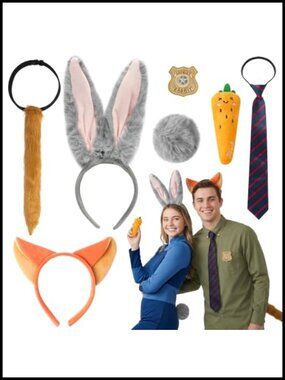 Halloween Animal Costume Set with Bunny Fox Ears Headband Tails Accessories